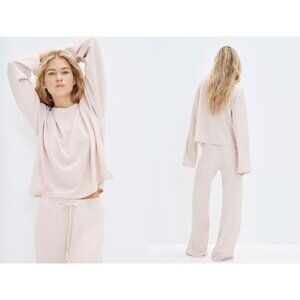 H&M Waffled Jersey Pajama Set In Light Pink